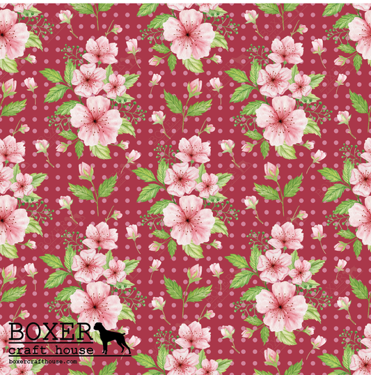 Cherry Blossom Faux Leather, Embroidery Vinyl, Sewing Faux Leather, Bag Making Supplies, Faux Leather For Embroidery, Quality Faux Leather, Embroidery Supplies, Sewing Supplies, Woman Owned Business, Craft Supply Store, USA, In the Hoop Supplies, Sewing with vinyl,Specialty Vinyl, Printed in the USA Faux Leather,Cherry Blossoms, Flowers, Cherry Blossom Embroidery Vinyl, Cherry Blossom Faux Leather