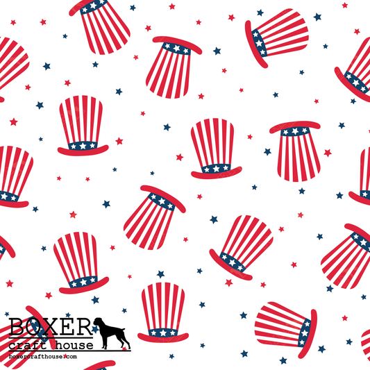 American Gnomes PFL, Printed Faux Leather, Independence Day Faux Leather, Sewing Vinyl, Embroidery Vinyl, Craft Supplies, Boxer Craft House, Gnomes, July 4th, Bag Making Supplies Red White and Blue, Flags, Fireworks,