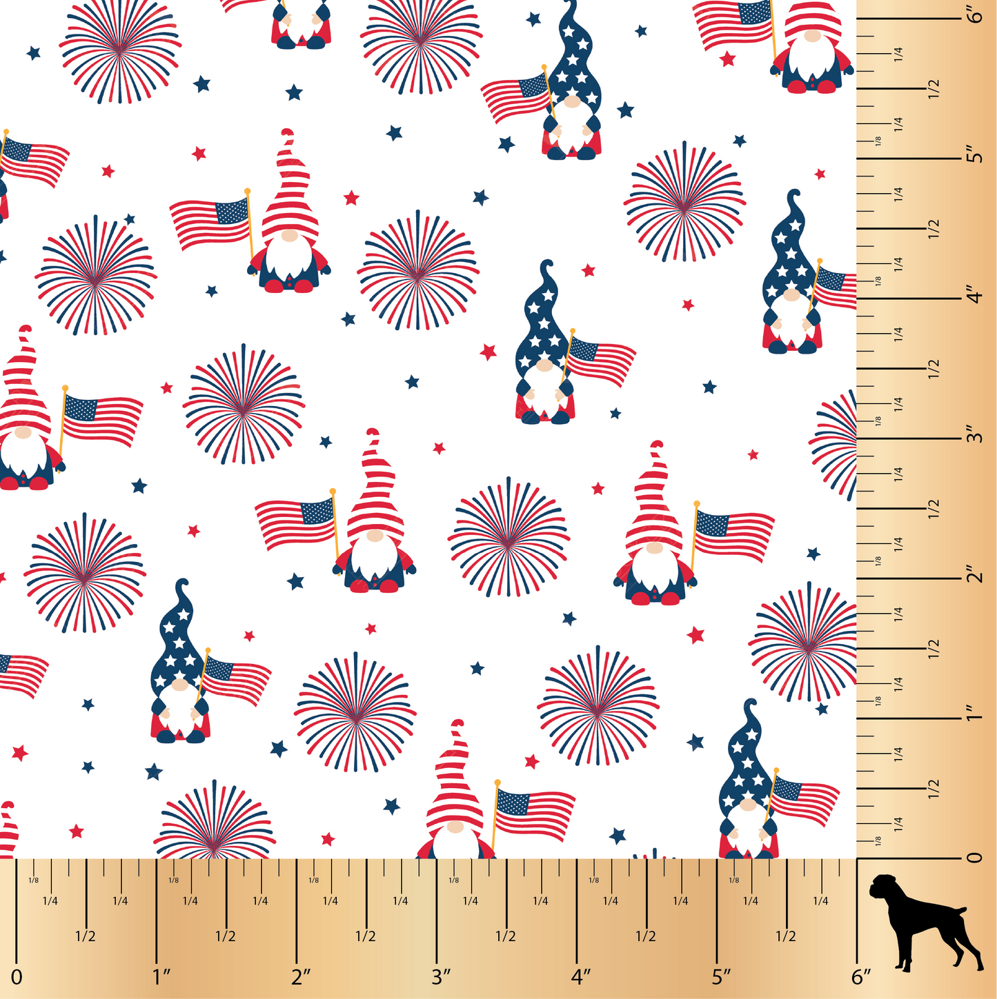 American Gnomes PFL, Printed Faux Leather, Independence Day Faux Leather, Sewing Vinyl, Embroidery Vinyl, Craft Supplies, Boxer Craft House, Gnomes, July 4th, Bag Making Supplies Red White and Blue, Flags, Fireworks,