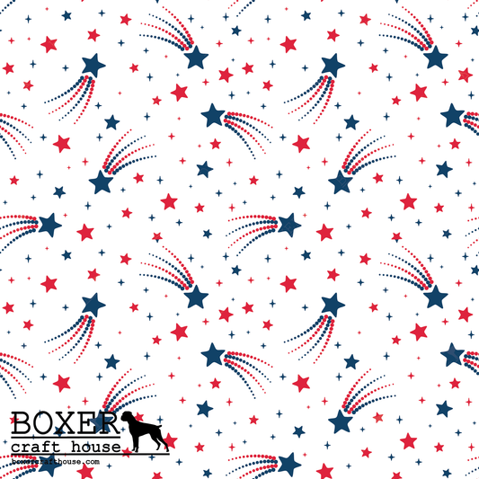 American Gnomes PFL, Printed Faux Leather, Independence Day Faux Leather, Sewing Vinyl, Embroidery Vinyl, Craft Supplies, Boxer Craft House, Gnomes, July 4th, Bag Making Supplies Red White and Blue, Flags, Fireworks,