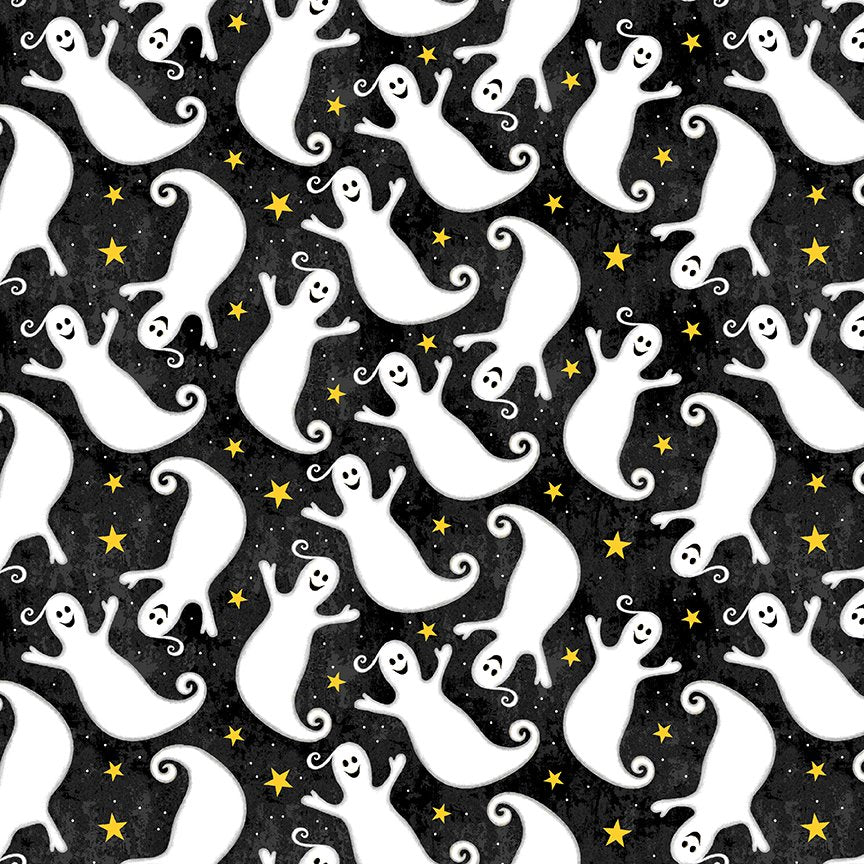 Black Tossed Ghost Glow in the Dark Fabric
