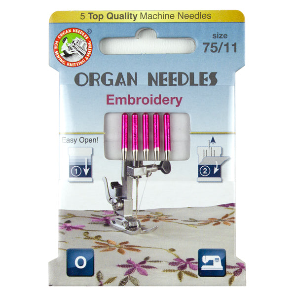 Organ Needles Embroidery Size 75/11 - 5 Needles Per Pack