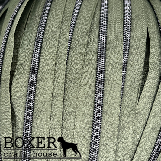 Nylon #5 Zipper - Gunmetal Coil Olive Green Tape