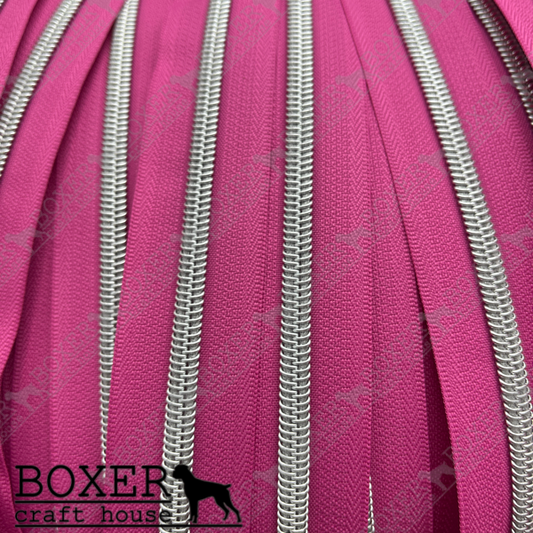 Nylon #5 Zipper - Silver Coil Pink Tape