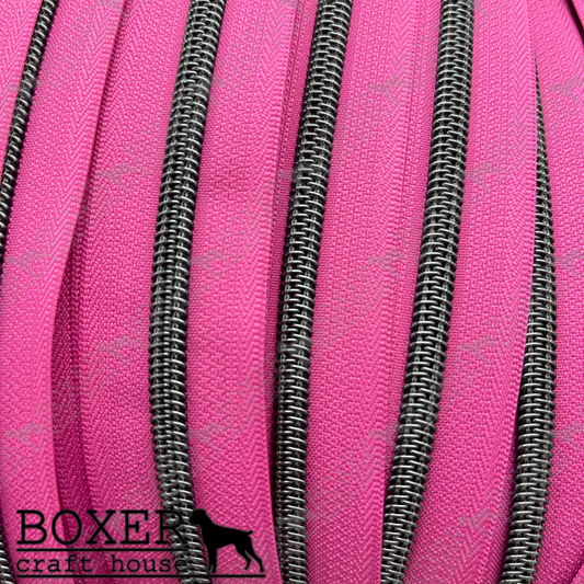 Nylon #5 Zipper - Gunmetal Coil Pink Tape