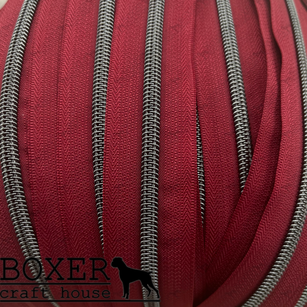 Nylon #5 Zipper - Gunmetal Coil Maroon Tape