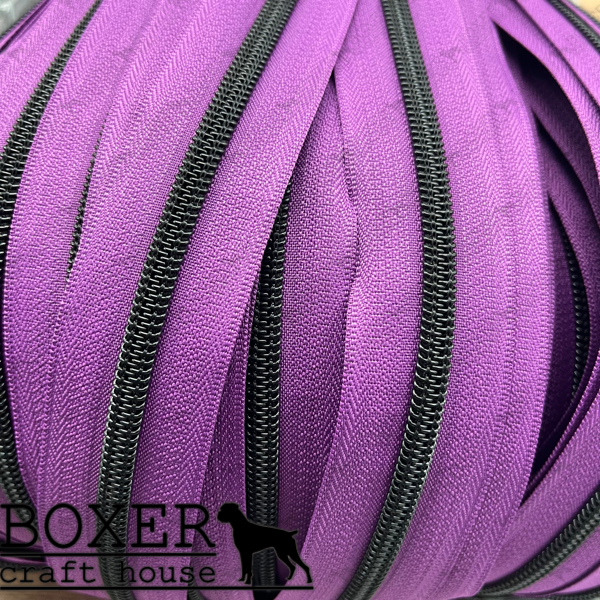 Nylon #5 Zipper - Matte Black Coil Purple Tape