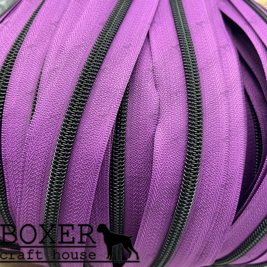 Nylon #5 Zipper - Matte Black Coil Purple Tape