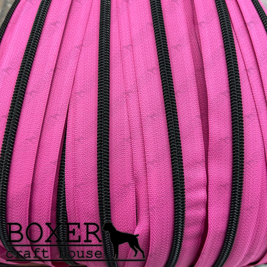 Nylon #5 Zipper - Matte Black Coil Pink Tape