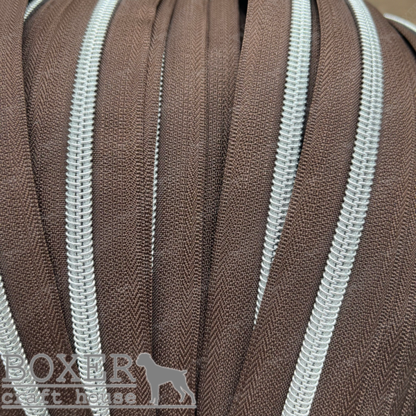 Nylon #5 Zipper - Silver Coil Brown Tape