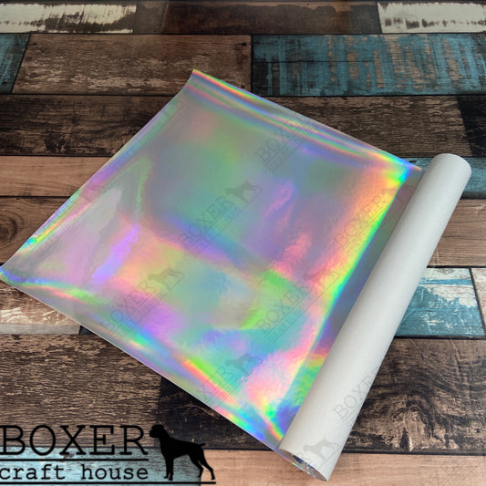 Holo, Holographic Faux Leather, Holographic Vinyl, Boxer Craft House Faux Leather, Embroidery Vinyl, Sewing Vinyl, Silver, Rainbow, Sewing with Faux Leather, Boxer Craft House