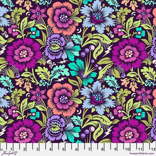 Tula Pink Nightshade, Fabric, Quilting Fabric, Tula Pink, https://boxercrafthouse.com/product/spider-blossom-equinox-nightshade-deja-vu/
