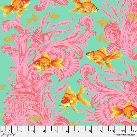 Tula Pink Fabric, Besties Collection, Buy Tula Pink, Sewing, Quilting Fabric, Boxer Craft House Fabric, Treading Water Blossom Metallic Besties,
