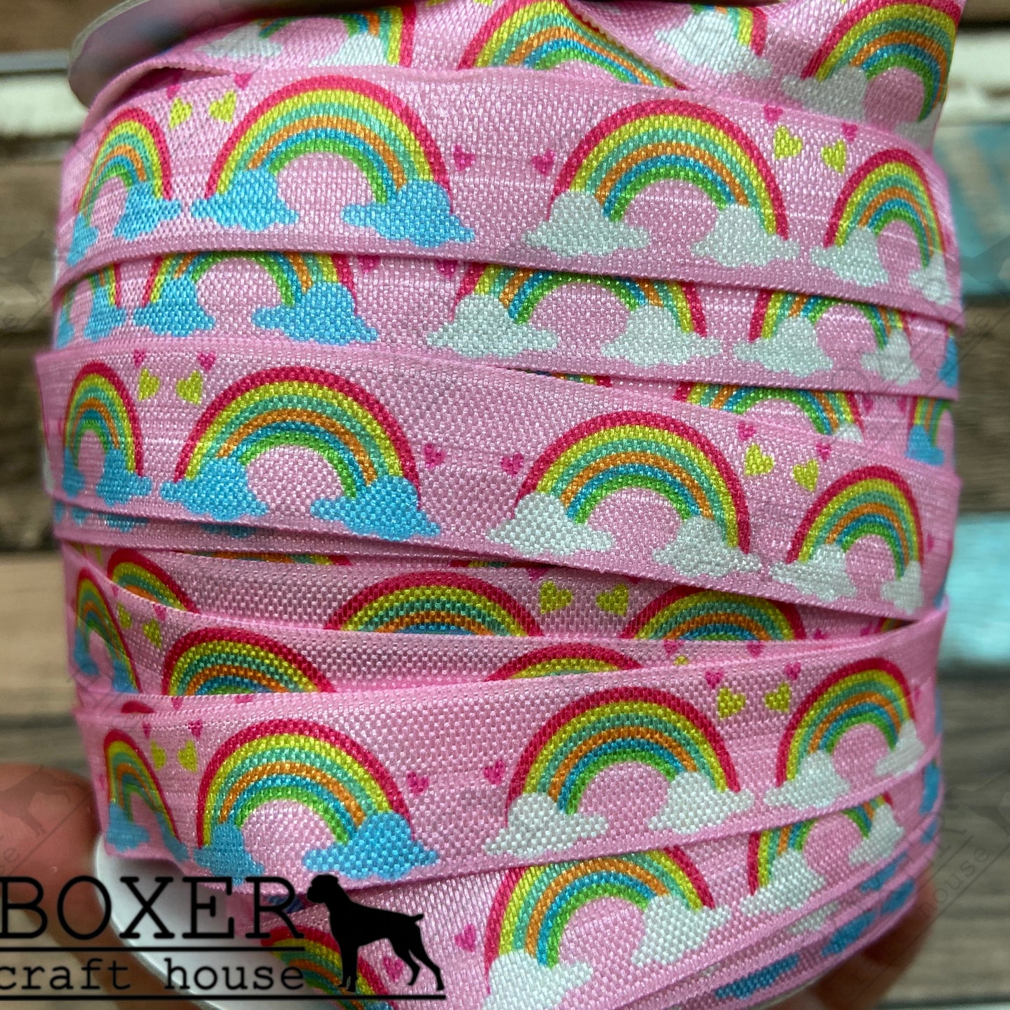 Pink Rainbows FOE 5/8 Fold Over Elastic 1 Yard
