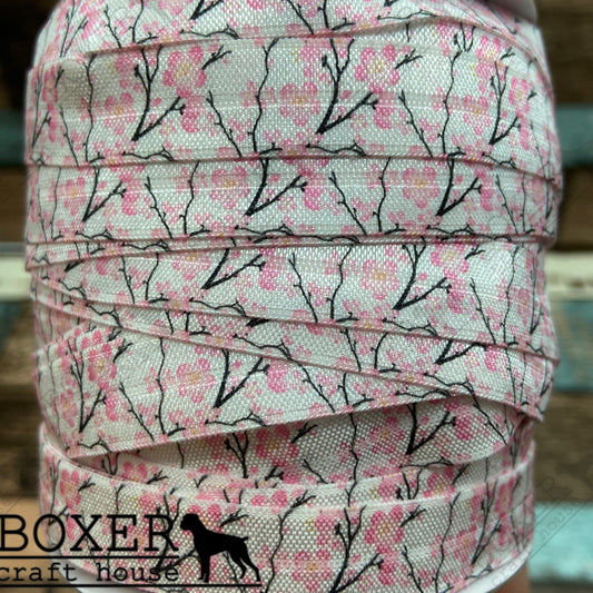 Cherry Blossoms FOE 5/8 Fold Over Elastic 1 Yard