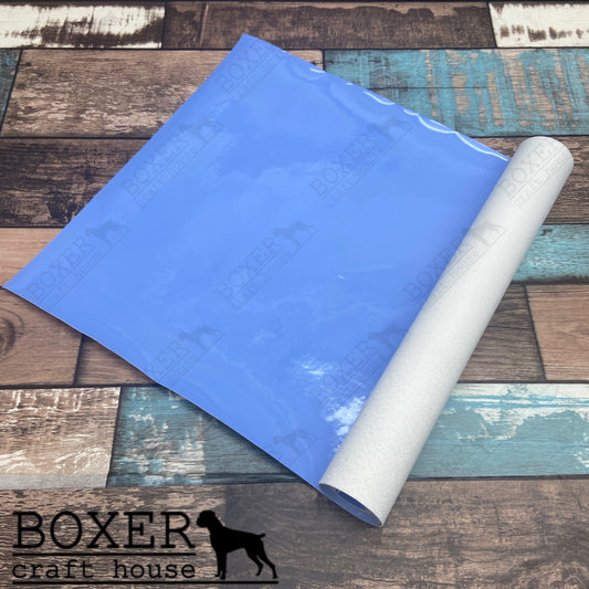 Periwinkle Wet look, Faux Leather, Embroidery Vinyl, Sewing Faux Leather, Wet Look, Vinyl, Periwinkle Faux Leather, Bag makers faux leather, Boxer Craft House Faux Leather, USA company, Purse making material, Wet Look Material Quality Faux Leather, Blue Faux Leather