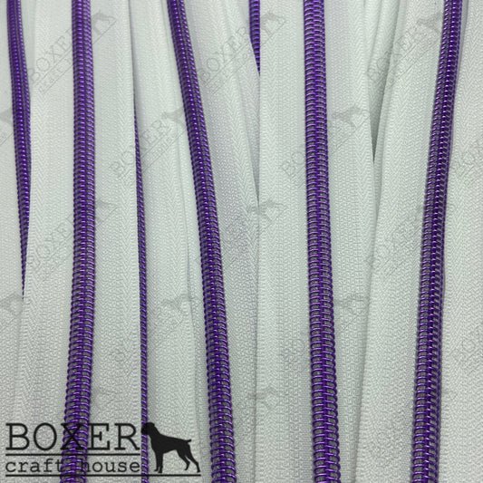 Nylon #5 Zipper - Purple Coil White Tape