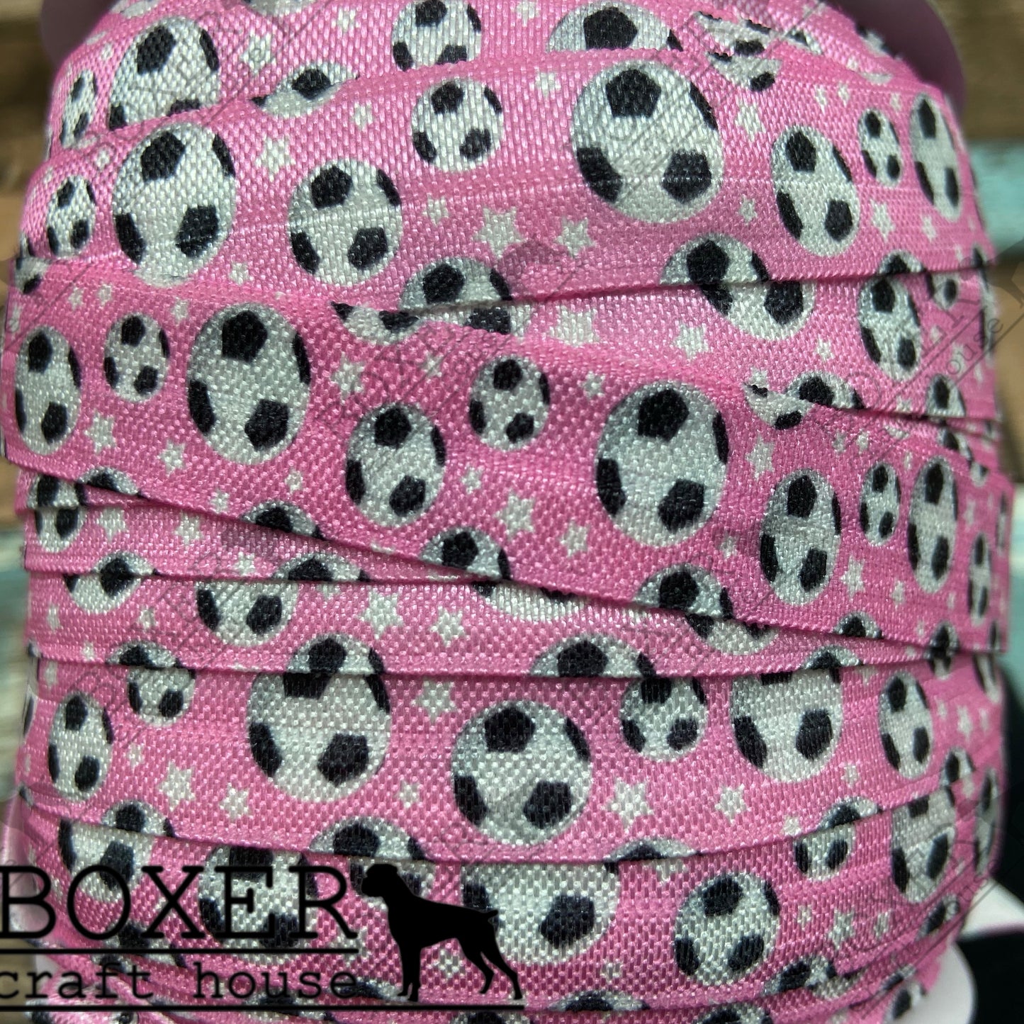 Pink Soccer Ball FOE 5/8 Fold Over Elastic 1 Yard
